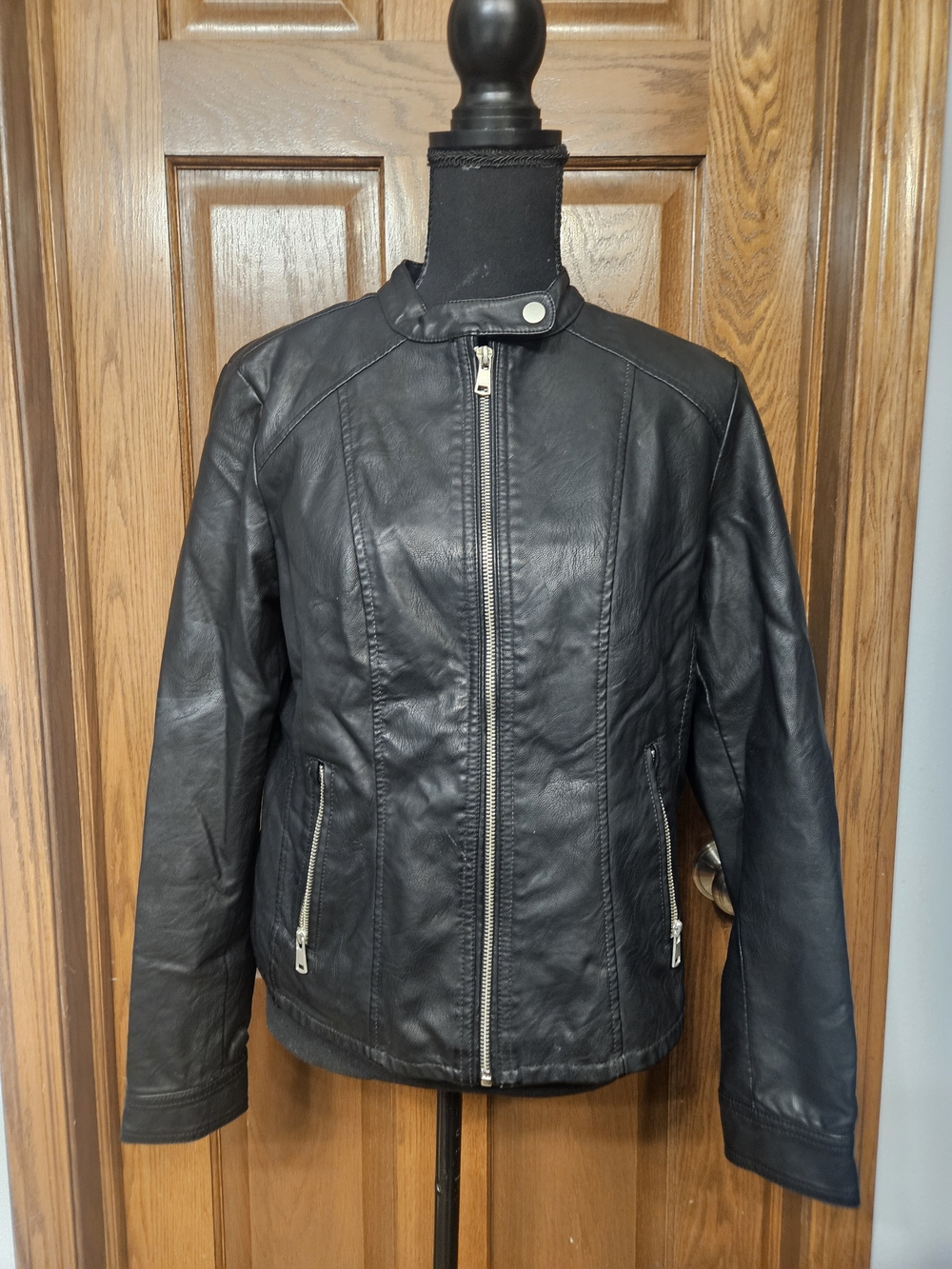 Women's Black Faux Leather Moto Jacket